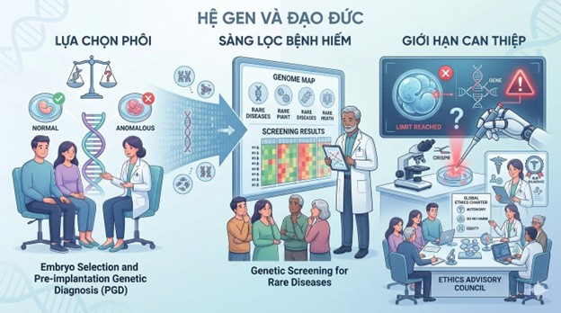  Các vấn đề đạo đức trong chẩn đoán tiền sản thời đại y học hệ gen: lựa chọn phôi, sàng lọc di truyền bệnh hiếm và giới hạn can thiệp sinh sản