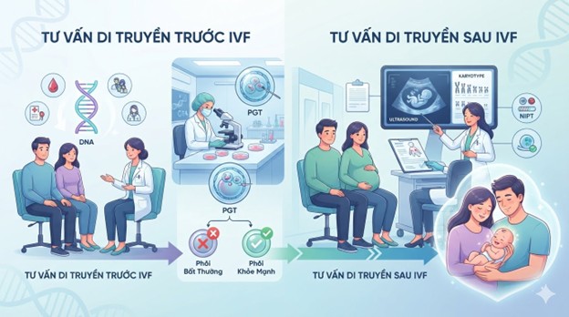 Hiệu quả tư vấn di truyền trước và sau IVF nhằm giảm nguy cơ bất thường thai nhi
